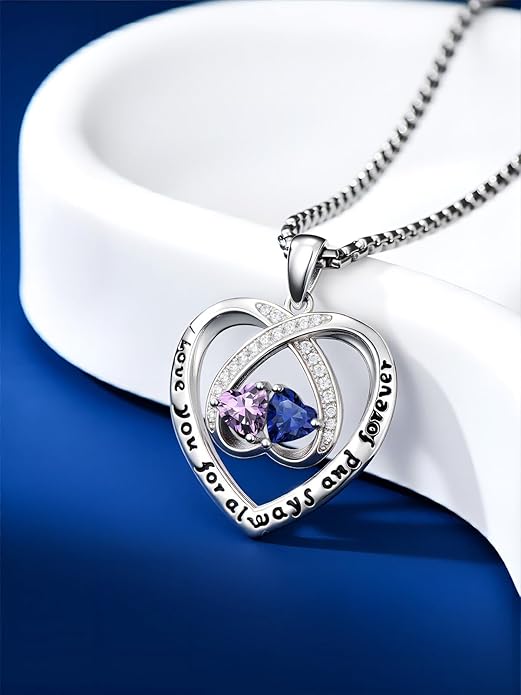 Birthstone Necklaces for Women I Love You for Always and Forever Heart Pendant Necklace Anniversary Jewelry Christmas Valentine Mothers Day Birthday Gifts for Her Wife Girlfriend