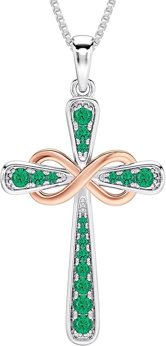 YL 925 Sterling Silver Cross Necklace for Women Halo Infinity Pendant Birthstone Jewelry for Mom
