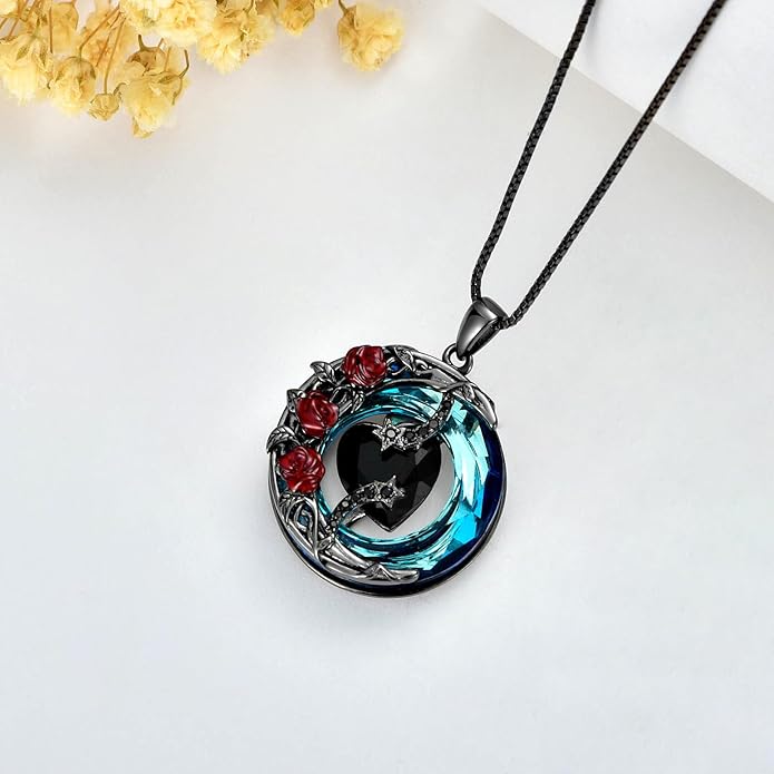 TOUPOP Birthstone Necklace 925 Sterling Silver Moon and Star Pendant with Blue Crystal Celtic Moon Jewelry Birthday Christmas Gifts for Women Mom Wife Her Daughter