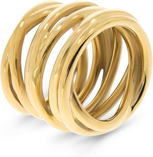 Hey Harper Gold Ring for Women - Gold Plated Stacking Waterproof & Sweatproof Jewerly Ring - Everday Non Tarnish Cute Fashion Circle Rings