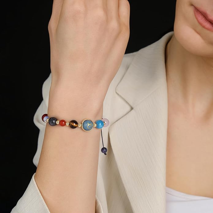 Zodiac Bracelets for Women Men,12 Constellations Healing Crystal Stone Beads Bracelet Birthday Zodiac Gifts Horoscope Spiritual Jewelry Bracelet Gifts