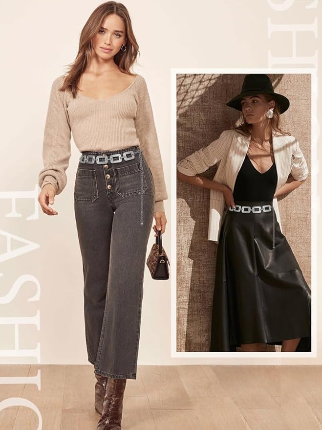 FIORETTO Chain Belts for Women Fashion Metal Waist Chain Chunky Belts for Dresses Jeans