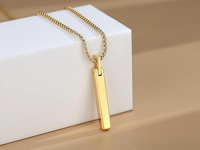 COAI Tungsten Bar Necklace for Men, Men's Pendant Necklace God/Silver 20"-26"