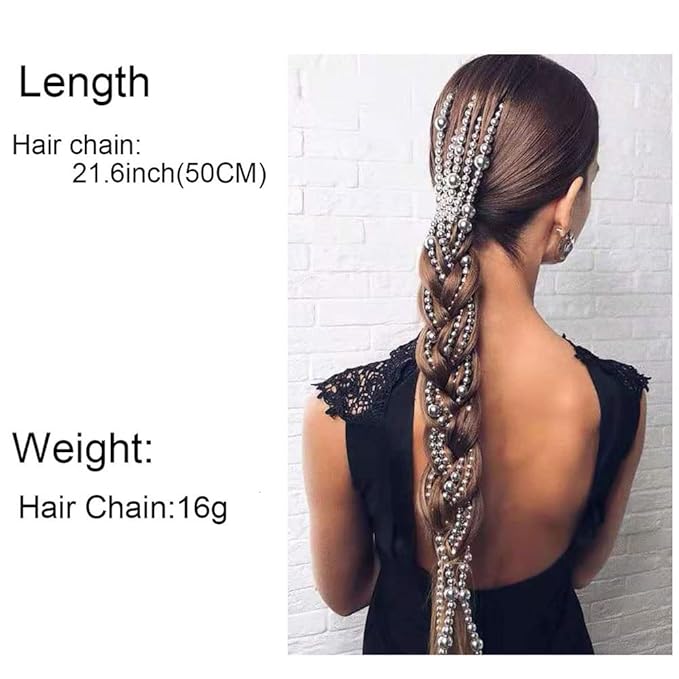 4PCS Dreadlocks Metal Tassel Ponytail Multi-Strand Hair Chain Prom Party Concave styling hair accessories hair extension chain with clip for girls and women (silver)