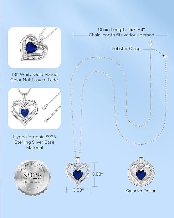 S925 Sterling Silver Necklace for Women, Wife Jewelry Rose Gold, Mom Birthday Valentines Mothers Day Gifts, Girlfriend Necklaces, Daughter Heart Jewel, Anniversary for Her