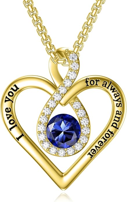 I Love You For Always and Forever Birthstone Necklace Infinity Love Heart Pendant Jewelry Christmas Valentine Mothers Day Birthday Gifts for Women Her Wife Girlfriend