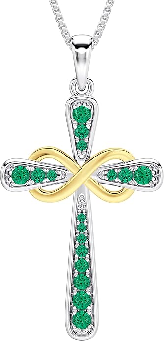 YL 925 Sterling Silver Cross Necklace for Women Halo Infinity Pendant Birthstone Jewelry for Mom