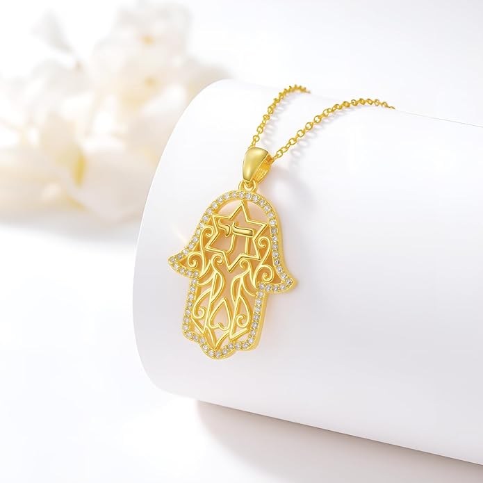 Hamsa Necklace 925 Sterling Silver Evil Eye/Lotus Flower/Star of David/Chai/Yin Yang Hamsa Hand Pendant Jewelry Hand of Fatima Gifts for Women