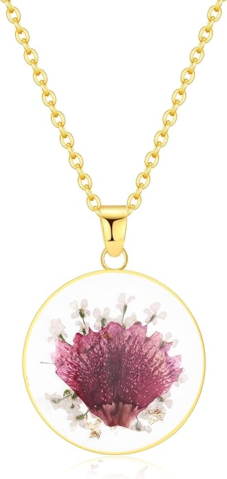 Forget-Me-Not and Queen Anne's Lace Pressed Wildflower Necklace | Birth Month Real Flower Necklace | Gold/Silver Pressed Flower Jewelry | Personalized Handmade Jewelry