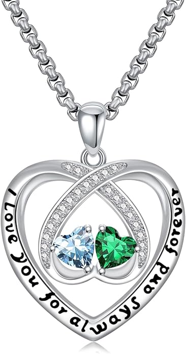 Birthstone Necklaces for Women I Love You for Always and Forever Heart Pendant Necklace Anniversary Jewelry Christmas Valentine Mothers Day Birthday Gifts for Her Wife Girlfriend