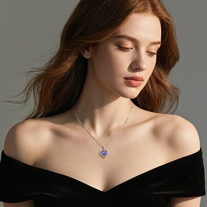 Iefil Birthstone Jewelry for Women - 925 Sterling Silver Birthstone Necklace, Anniversary Birthday Gifts for Women, Jewelry Gifts for Her Wife Mom Daughter