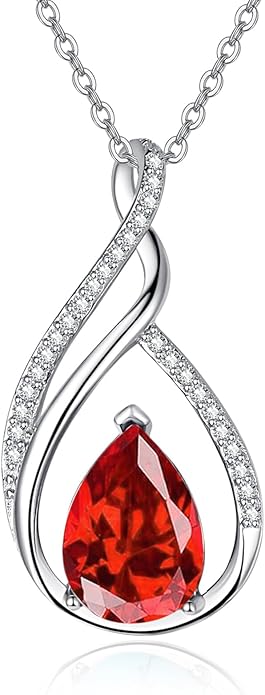 Teardrop Birthstone Necklace for Women 925 Sterling Silver Pear-Shaped Pendant Anniversary Mother's Day Birthday Jewelry Gifts for Her