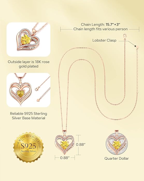 S925 Sterling Silver Necklace for Women, Wife Jewelry Rose Gold, Mom Birthday Valentines Mothers Day Gifts, Girlfriend Necklaces, Daughter Heart Jewel, Anniversary for Her