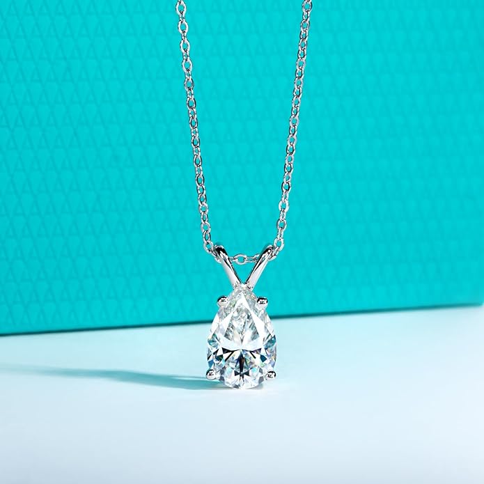 AnuClub Moissanite Pendant Necklace 2/3/4/5CT D Color VVS1 925 Sterling Silver Everyday Wear Necklace for Women Wife Her with Certificate, 40+2+3 Adjustable Chain