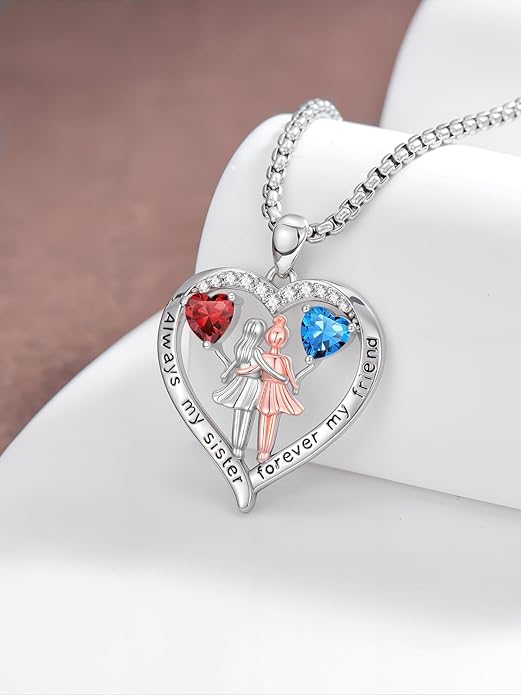 Always My Sister Forever My Friend Birthstone Pendant Necklace Women Jewelry Christmas Valentine Mothers Day Birthday Gifts for Women Sister From Sister