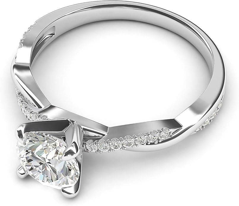 Solid 14k White Gold 4-Prong Petite Twisted Vine 1.0 CT Moissanite Engagement Ring Promise Bridal Ring