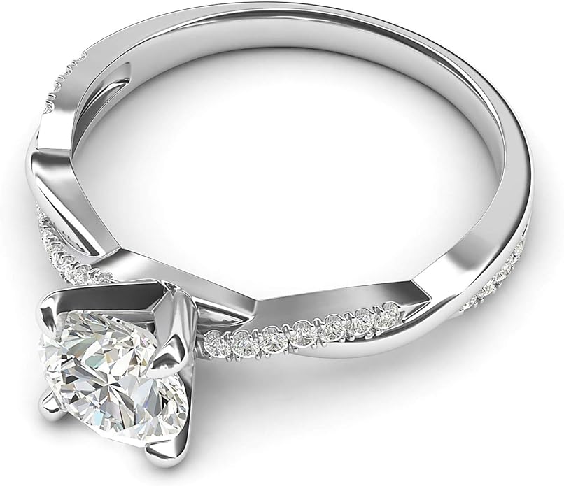 Solid 14k White Gold 4-Prong Petite Twisted Vine 1.0 CT Moissanite Engagement Ring Promise Bridal Ring