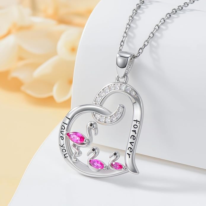 JUSTKIDSTOY Flamingo Necklace 925 Sterling Silver Animal Pendant with Cubic Zirconia Flamingo Bird Necklace Gifts for Women Wife Girlfriend