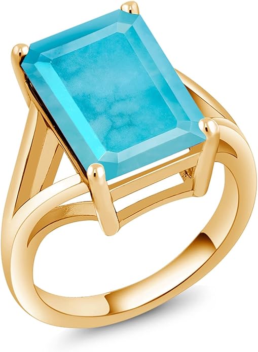 Gem Stone King 5-10 Cttw Gemstone Birthstone Solitaire Engagement Ring For Women | 18K Yellow Gold Plated Silver | 14X10MM Emerald Cut | Wedding Anniversary Ring | Available In Size 5, 6, 7, 8, 9