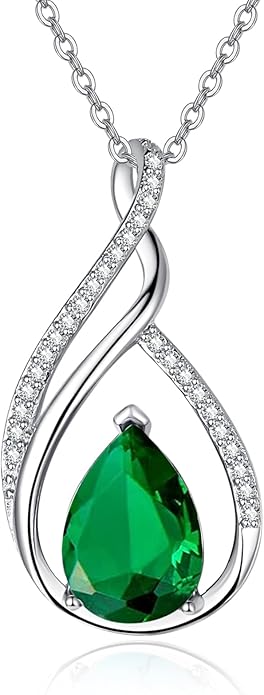 Teardrop Birthstone Necklace for Women 925 Sterling Silver Pear-Shaped Pendant Anniversary Mother's Day Birthday Jewelry Gifts for Her