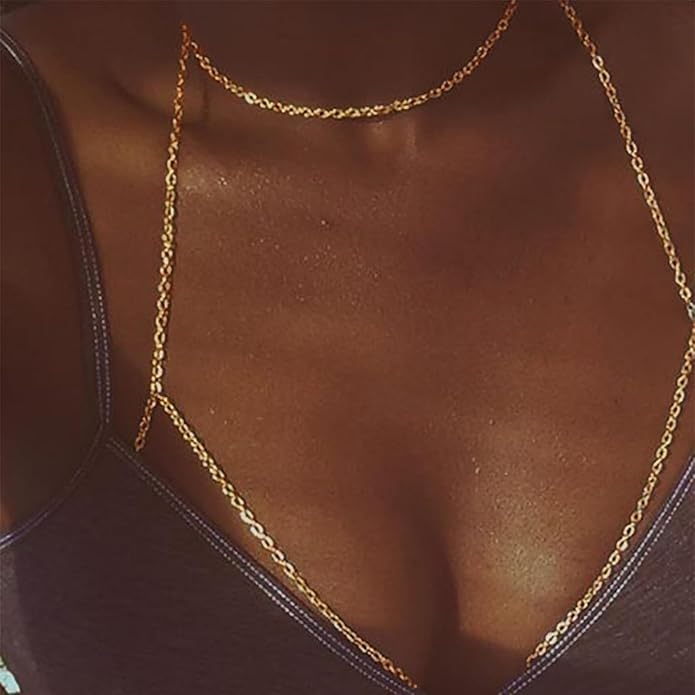 14K Gold Body Chains for Women, Sexy Layered Belly Waist Chain Bikini Bra Chain, Summer Beach Rhinestone Body Jewelry
