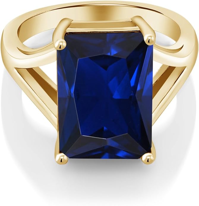 Gem Stone King 5-10 Cttw Gemstone Birthstone Solitaire Engagement Ring For Women | 18K Yellow Gold Plated Silver | 14X10MM Emerald Cut | Wedding Anniversary Ring | Available In Size 5, 6, 7, 8, 9