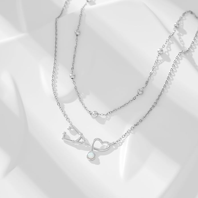 CHIC & ARTSY Womens Sterling Silver Created Opal Layered Anklet Bracelet Dainty Beaded Chain Adjustable 11" Best Friend Anklet