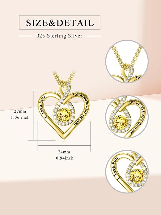 I Love You For Always and Forever Birthstone Necklace Infinity Love Heart Pendant Jewelry Christmas Valentine Mothers Day Birthday Gifts for Women Her Wife Girlfriend