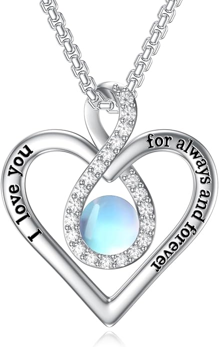 I Love You For Always and Forever Birthstone Necklace Infinity Love Heart Pendant Jewelry Christmas Valentine Mothers Day Birthday Gifts for Women Her Wife Girlfriend