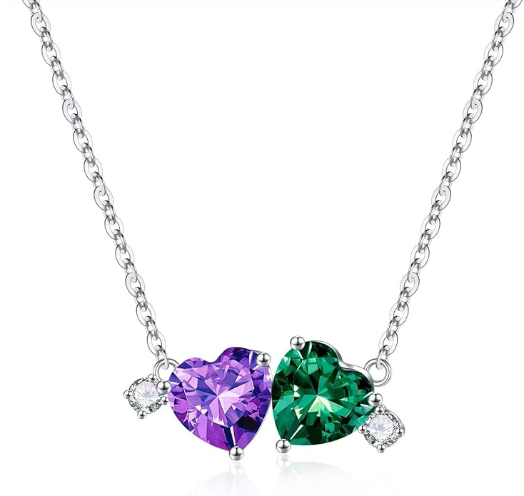 Iefil Double Birthstone Necklace for Women - 0.8CT 925 Sterling Silver Birthstone Necklace, Gifts for Her Wife Girlfriend Mom