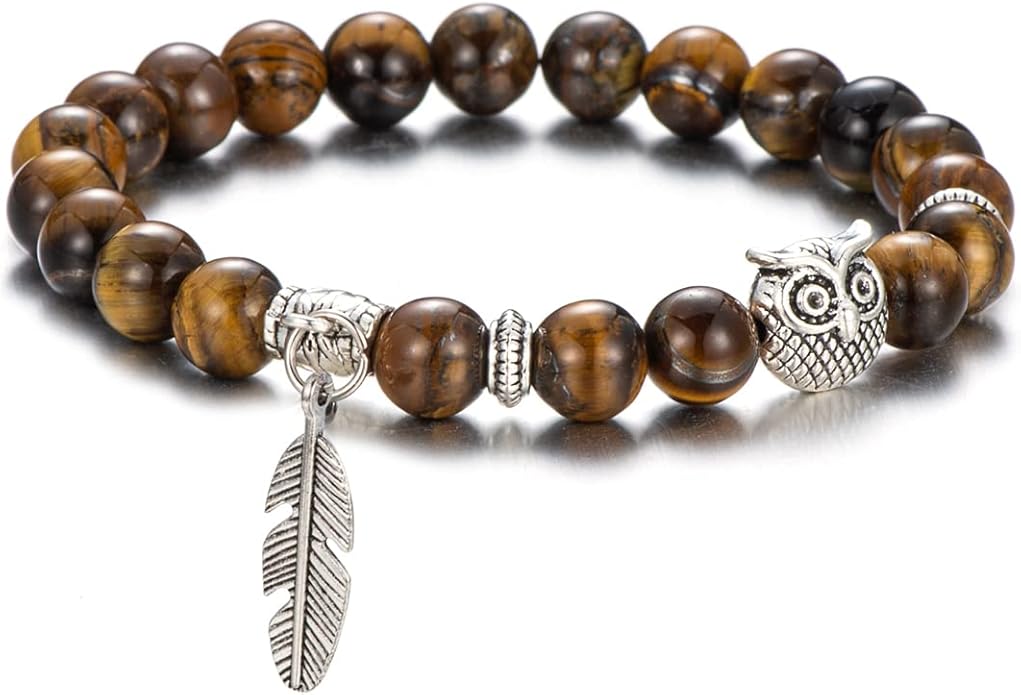 Softones 8mm Beads Owl Bracelets for Women Handmade Natural Stone Owl Gifts for Women Crystals Bracelet for Women Men Spiritual Energy Bracelet