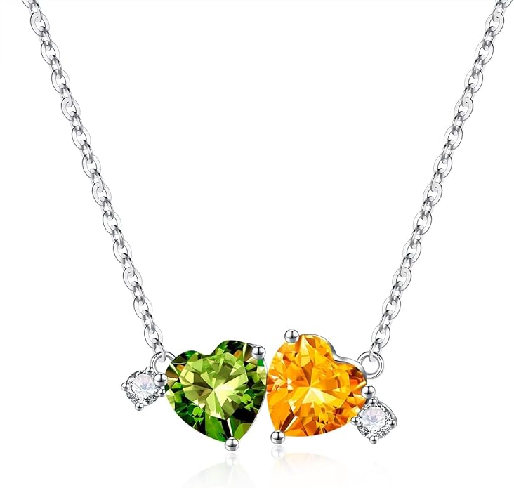 Iefil Double Birthstone Necklace for Women - 0.8CT 925 Sterling Silver Birthstone Necklace, Gifts for Her Wife Girlfriend Mom