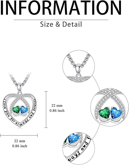 Birthstone Necklaces for Women I Love You for Always and Forever Heart Pendant Necklace Anniversary Jewelry Christmas Valentine Mothers Day Birthday Gifts for Her Wife Girlfriend