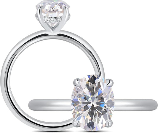 getlove 1.5-3ct Oval Moissanite Engagement Ring 18K White Gold Plated Solid Silver D-Color VVS1 Solitaire Promise Ring
