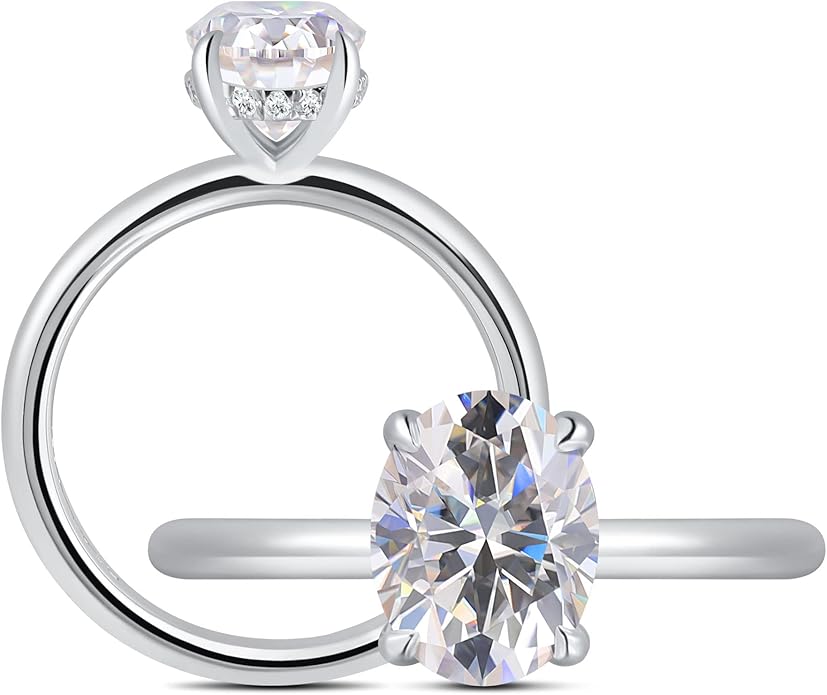 getlove 1.5-3ct Oval Moissanite Engagement Ring 18K White Gold Plated Solid Silver D-Color VVS1 Solitaire Promise Ring