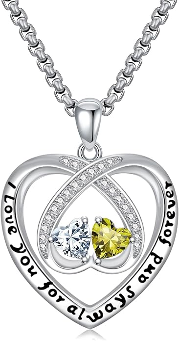 Birthstone Necklaces for Women I Love You for Always and Forever Heart Pendant Necklace Anniversary Jewelry Christmas Valentine Mothers Day Birthday Gifts for Her Wife Girlfriend