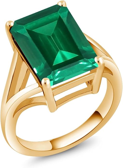 Gem Stone King 5-10 Cttw Gemstone Birthstone Solitaire Engagement Ring For Women | 18K Yellow Gold Plated Silver | 14X10MM Emerald Cut | Wedding Anniversary Ring | Available In Size 5, 6, 7, 8, 9
