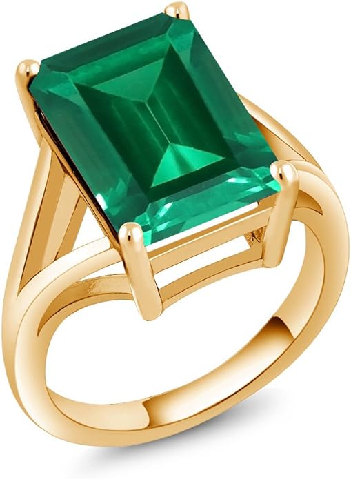 Gem Stone King 5-10 Cttw Gemstone Birthstone Solitaire Engagement Ring For Women | 18K Yellow Gold Plated Silver | 14X10MM Emerald Cut | Wedding Anniversary Ring | Available In Size 5, 6, 7, 8, 9