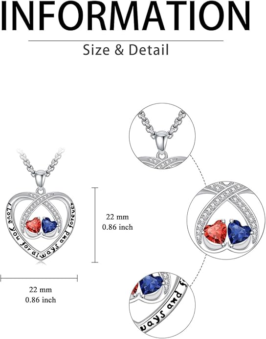 Birthstone Necklaces for Women I Love You for Always and Forever Heart Pendant Necklace Anniversary Jewelry Christmas Valentine Mothers Day Birthday Gifts for Her Wife Girlfriend