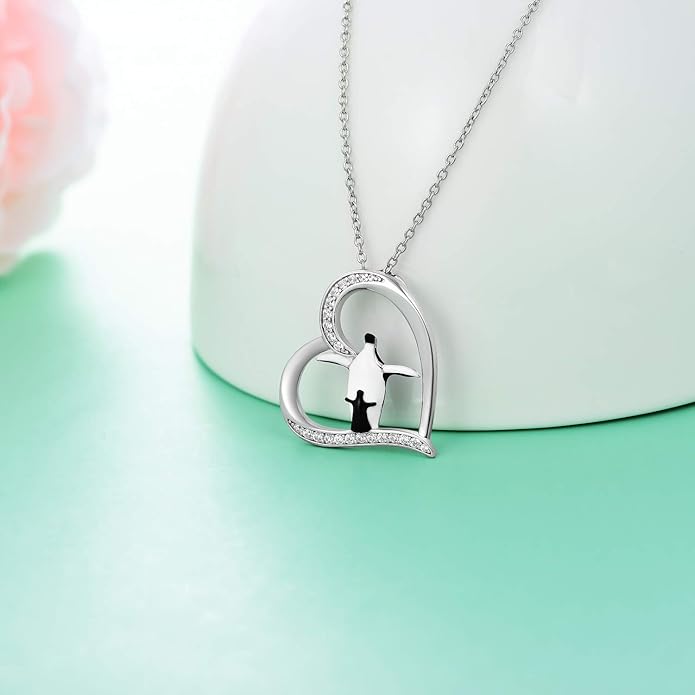 POPKIMI Sterling Silver Necklace Wolves/Elephants/Pandas/Penguins Pendant Necklace for Mom Daughter