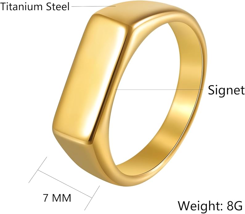 Mens Signet Rings Stainless Steel Pinky Ring for Men Women Silver/Black/Gold Square Cool Finger Ring, Gift for Dad Husband