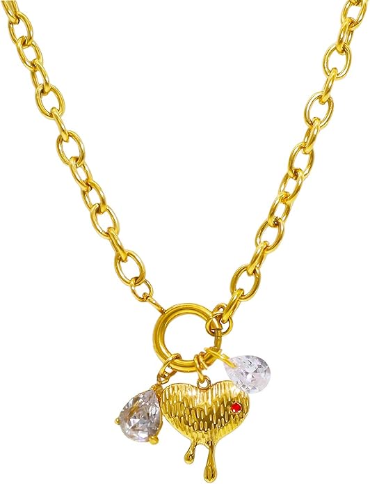 Chunky Retro Heart Necklace for Women Antique Layer Beach Ocean Moon Stars Western Boho Charm Necklaces Retro Link Chain Jewelry