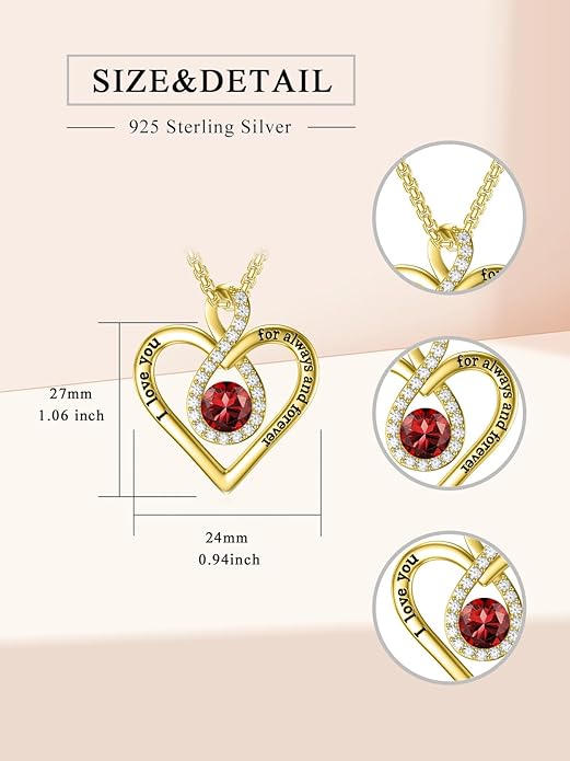 I Love You For Always and Forever Birthstone Necklace Infinity Love Heart Pendant Jewelry Christmas Valentine Mothers Day Birthday Gifts for Women Her Wife Girlfriend