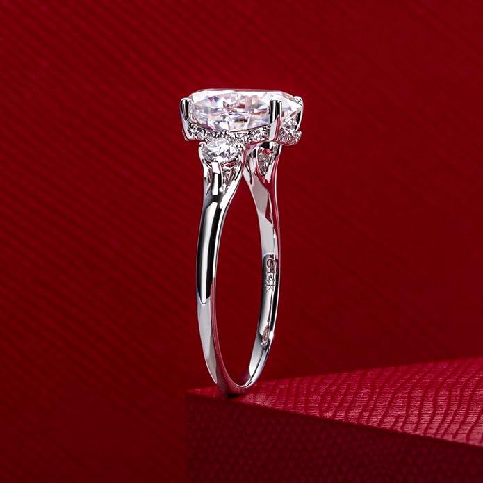 Solid 14K Gold 3.36ct Moissanite Three Stone Rings (3ct Center Stone), Round/Oval/Emerald Shape, Real Gold | D Color and Flawless Moissanite | Wedding Anniversary Ring