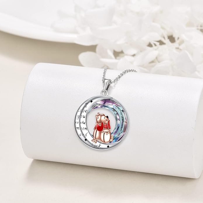 LILALO Bear Necklace Sterling Silver Moon Jewelry with I Love You To the Moon And Back Bear Gifts