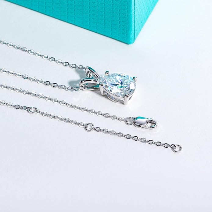 AnuClub Moissanite Pendant Necklace 2/3/4/5CT D Color VVS1 925 Sterling Silver Everyday Wear Necklace for Women Wife Her with Certificate, 40+2+3 Adjustable Chain