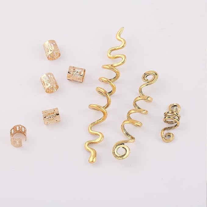 FRDTLUTHW 18Pcs Hair Accessories Loc Hair Jewelry for Women Braids, Dreadlock Beads Metal Hair Clips Decoration Gold(Multiple Styles)-style4