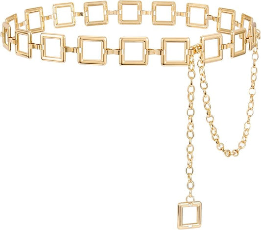 WHIPPY Metal Waist Chain Belt Women Adjustable Body Link Belts Ladies Fashion Chain for Jeans Dress