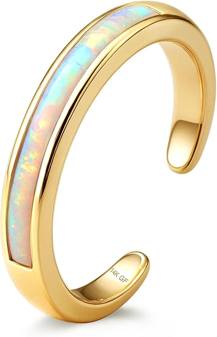 FIASASO 14K Gold Filled Toe Rings for Women Non Tarnish 14K Gold Filled Toe Ring Adjustable Band Opal Dainty Toe Ring Summer Beach Open Toe Rings Foot Jewelry