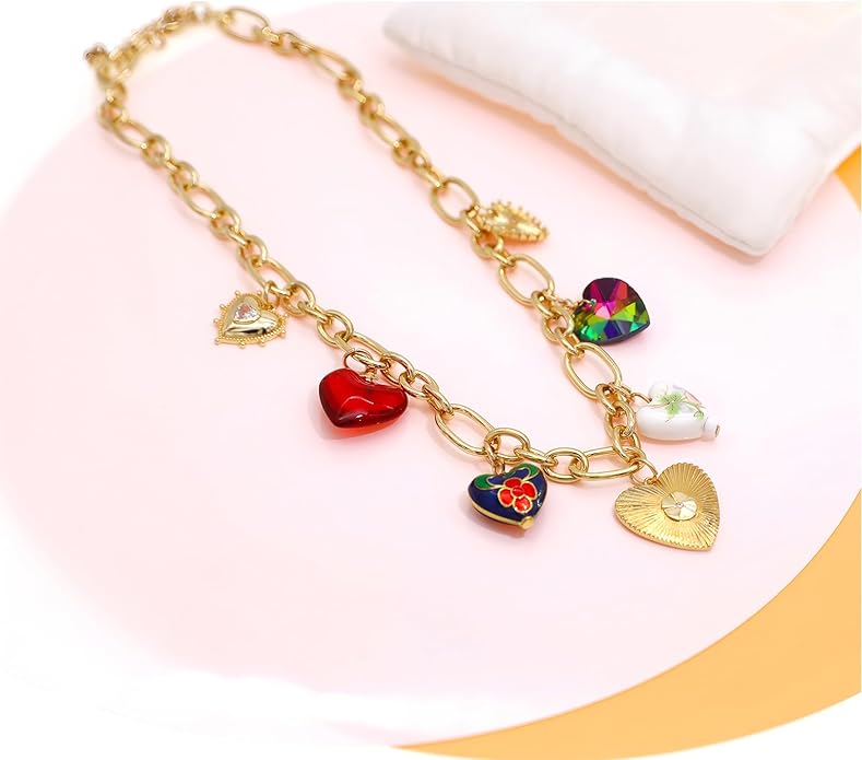 Chunky Retro Heart Necklace for Women Antique Layer Beach Ocean Moon Stars Western Boho Charm Necklaces Retro Link Chain Jewelry
